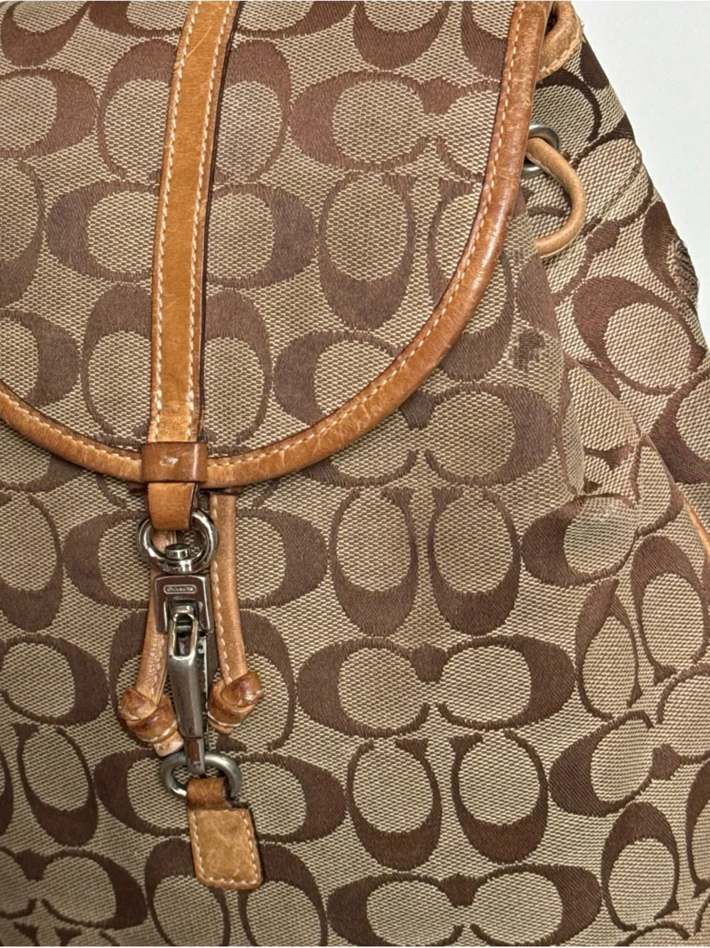 Coach Signature Canvas Drawstring Backpack in Brown and Tan